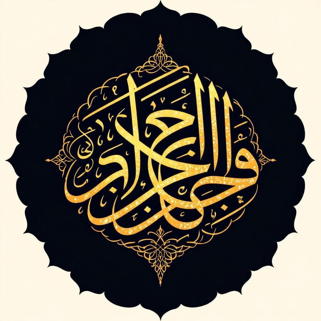 Elegant Arabic Calligraphy with Golden Ink on Black Paper