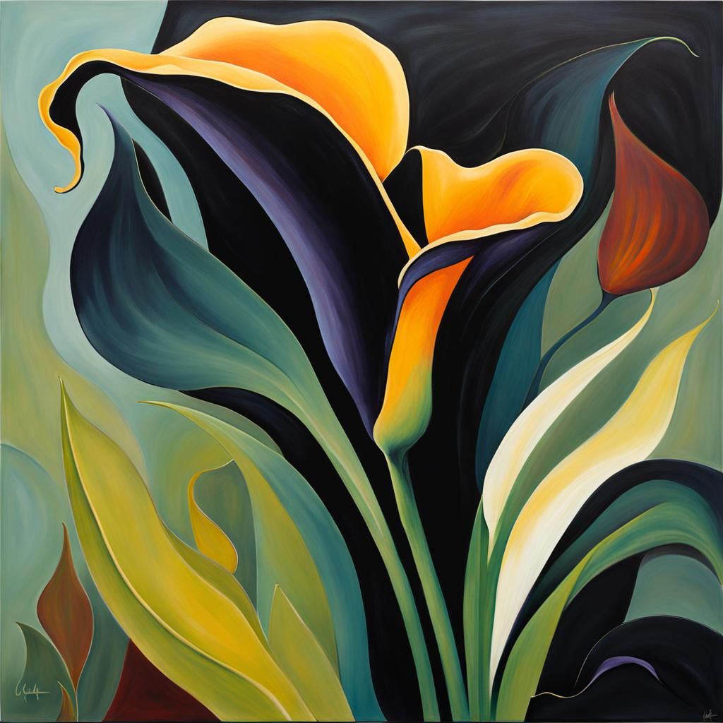 Abstract Black Calla Lily Painting