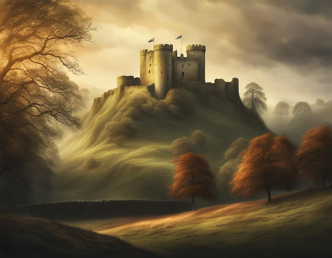 Norman Castle in Rural England: Digital Painting
