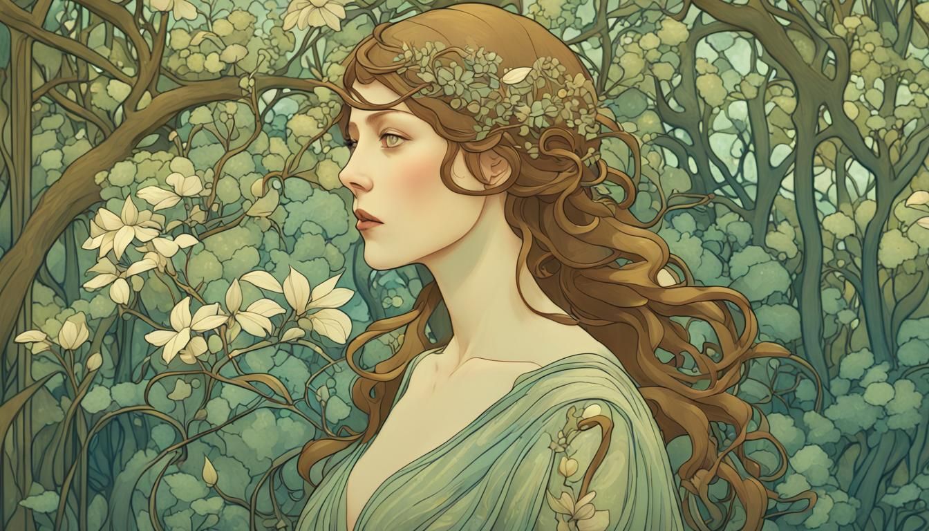 Art Nouveau Lady in Serene Garden
