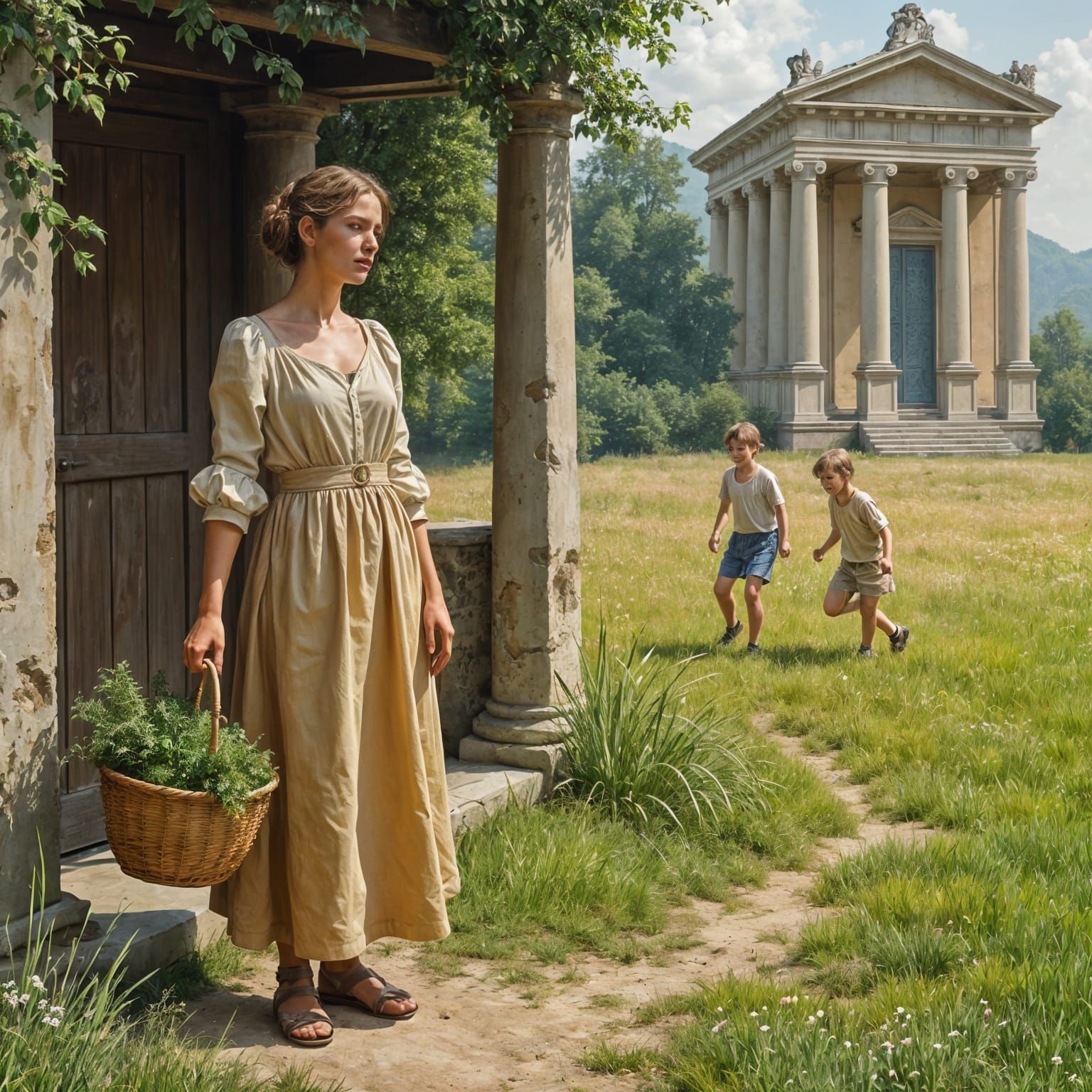 Woman with Herbs Before Palace