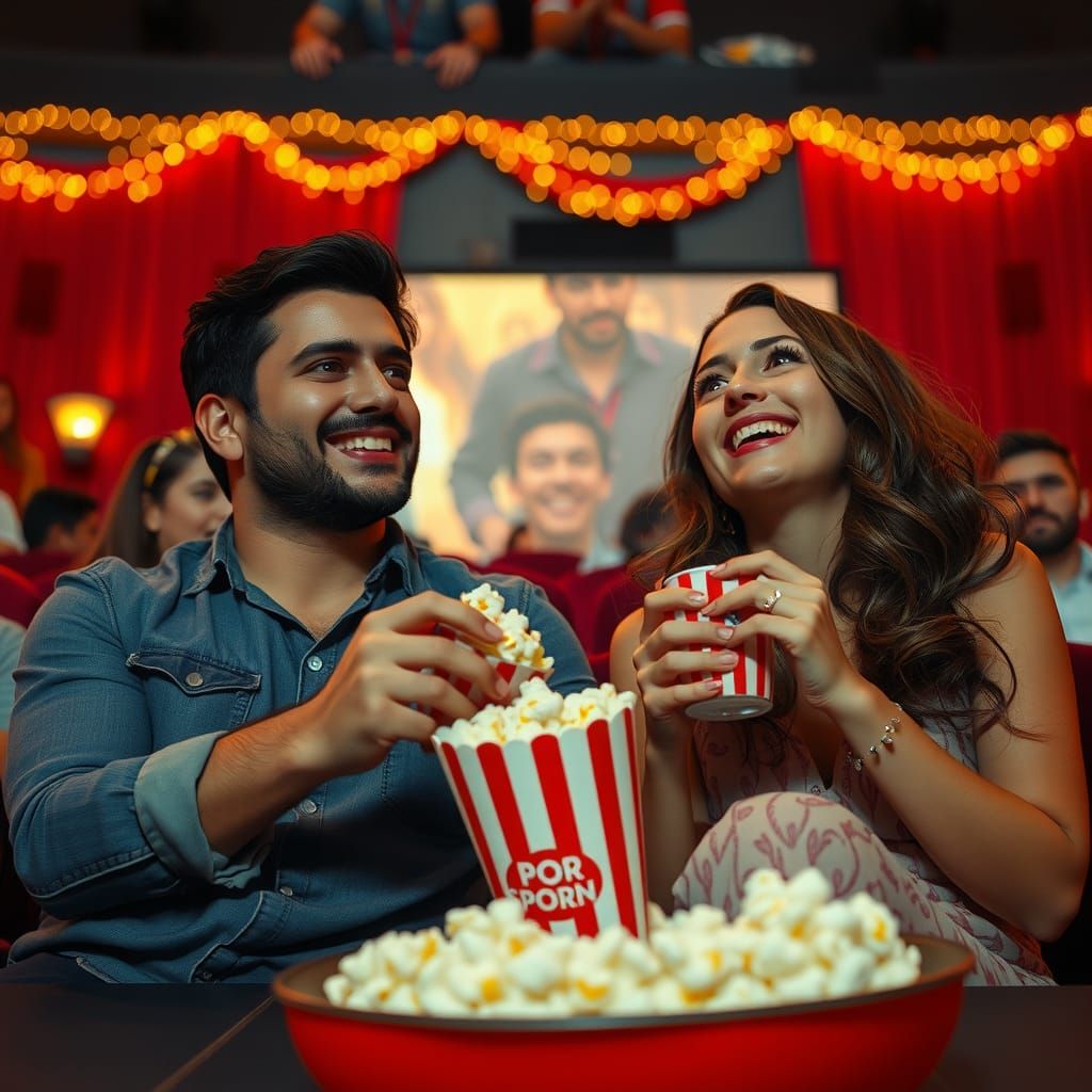 Cinematic Film Still of a Couple at the Movies