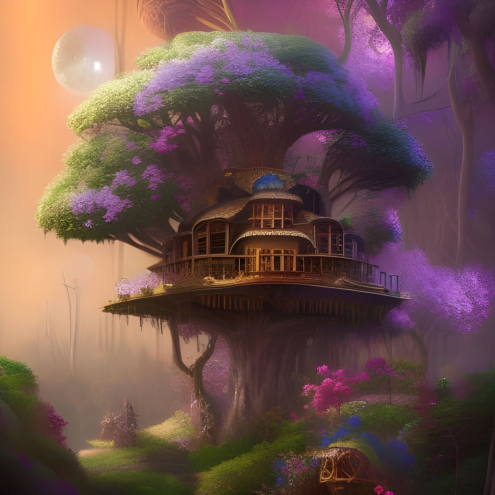 Fractal Gem Treehouse in Maximalist Digital Painting