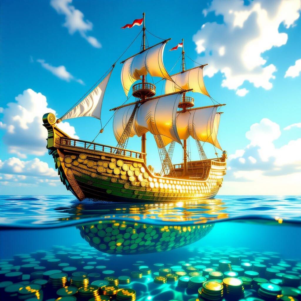 Majestic Coin Ship on Calm Ocean