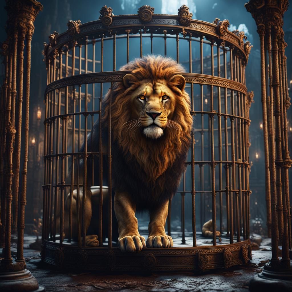 Majestic Lion in a Cage: Fantasy Concept Art