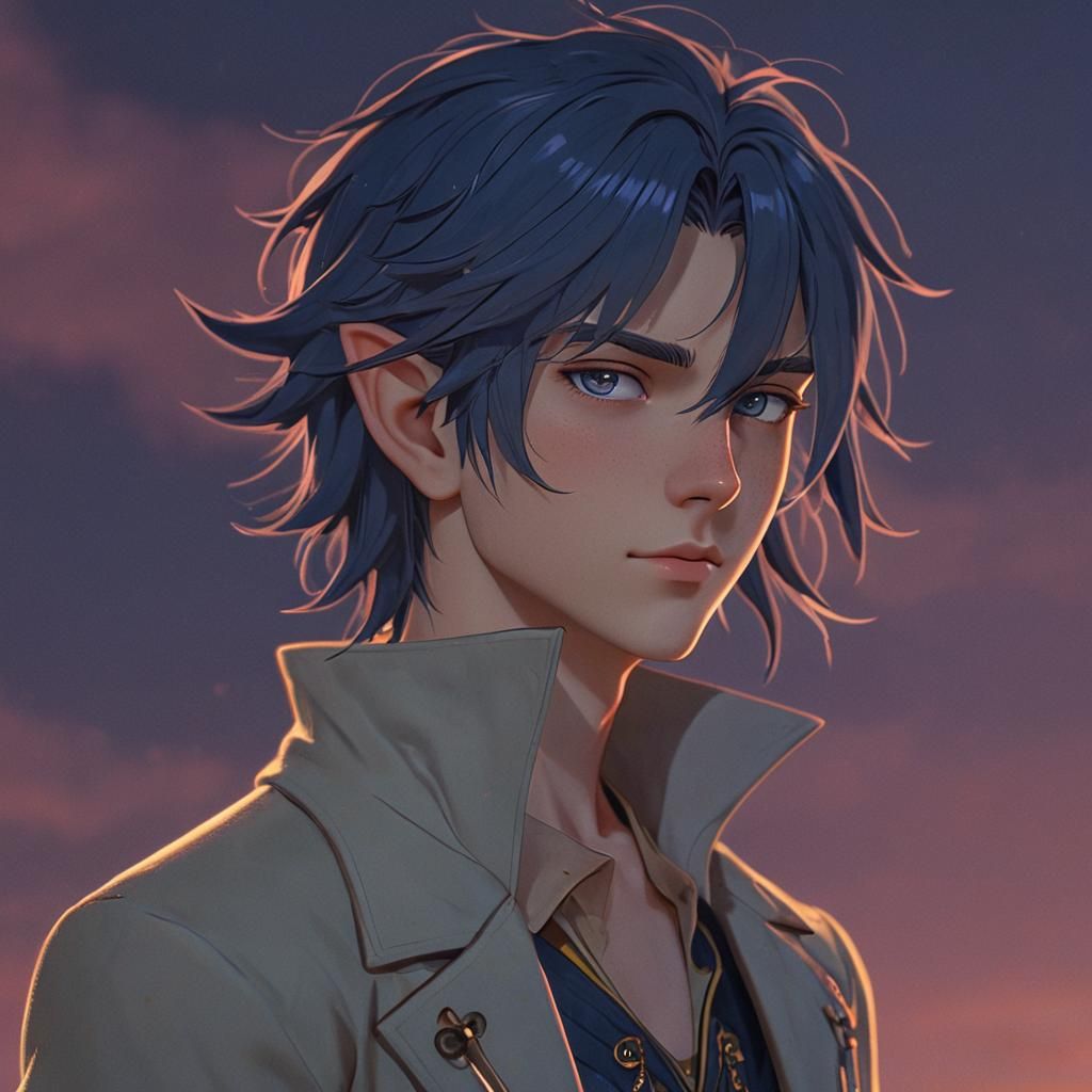 Handsome Elf with Iridescent Eyes in Cyberpunk Night