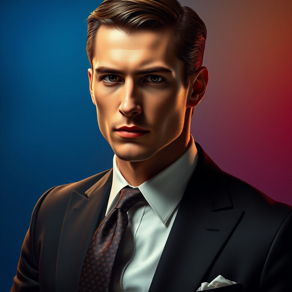 Elegant Man in Black Suit: Hyperrealistic Concept Art