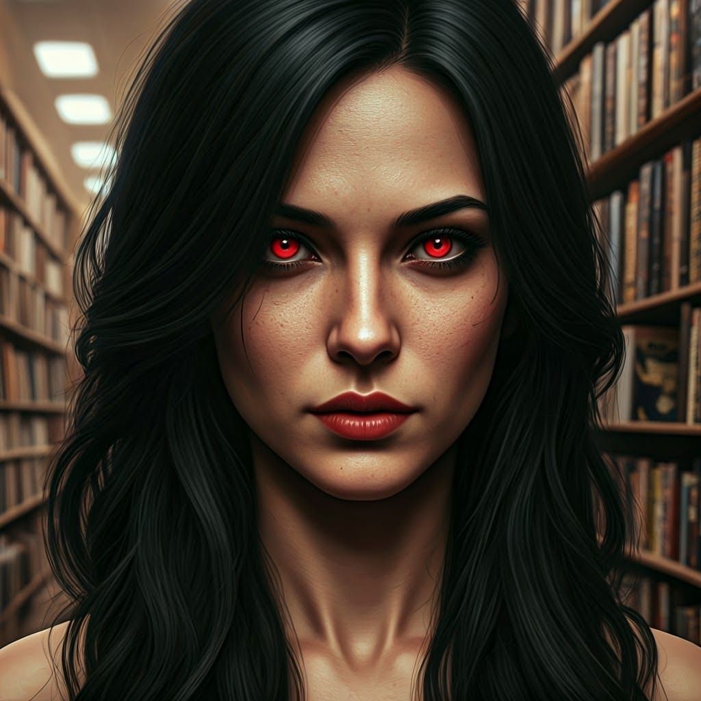 Stunning Portrait of a Woman Reading in Bookstore