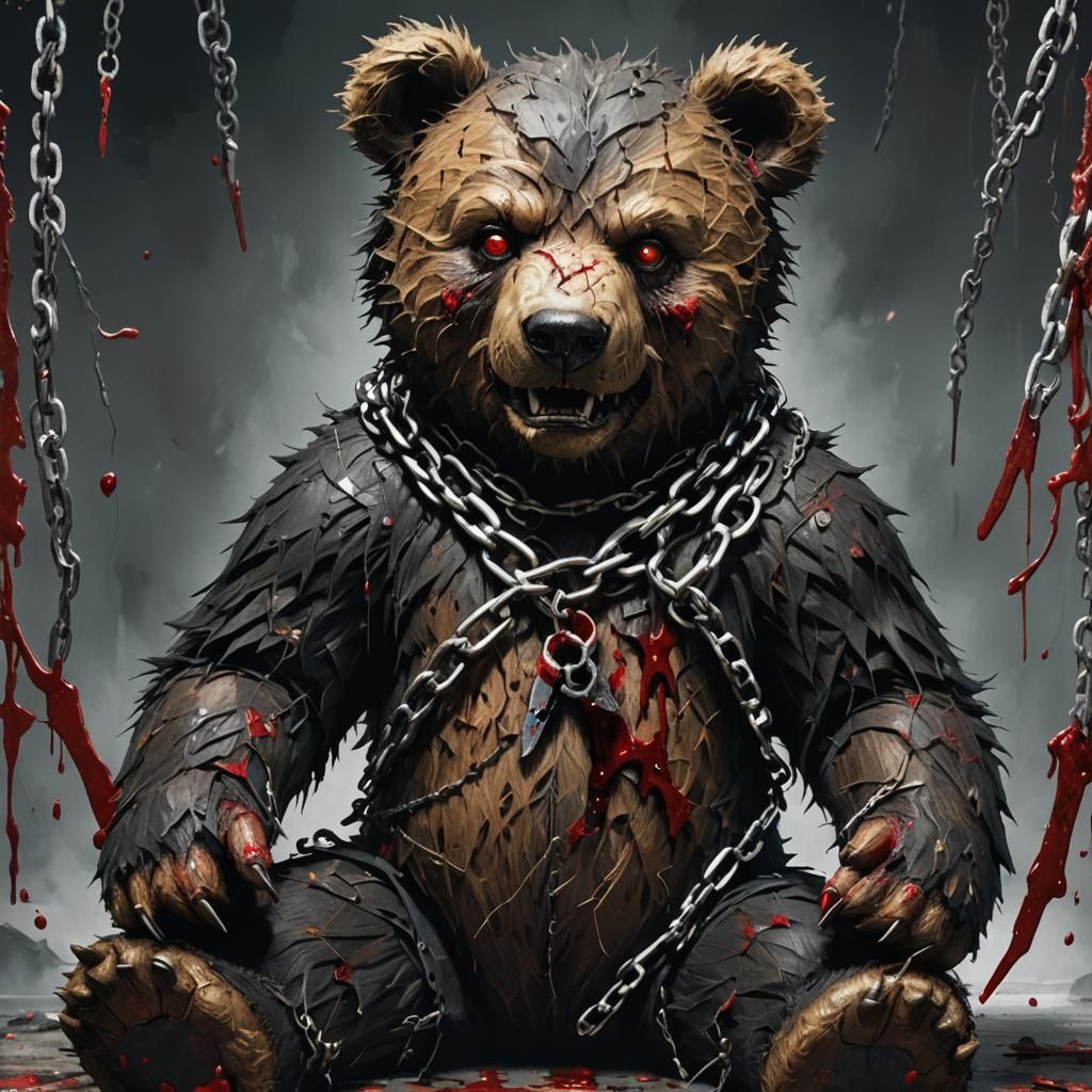 Menacing Teddy Bear with Knives: Horror Concept Art