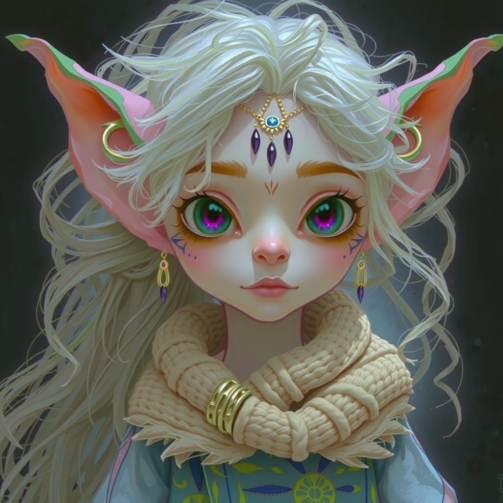 Hyperrealistic Albino Elf Portrait with Pink Eyes