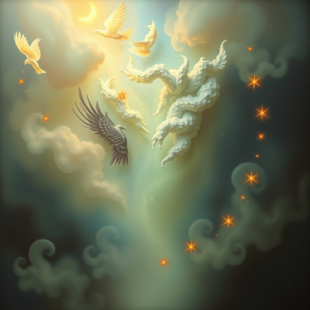 Ethereal Surreal Magical Scene with Dancing Figures