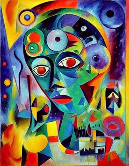 Biopunk Girl's Face in Cubist Fauvism Style