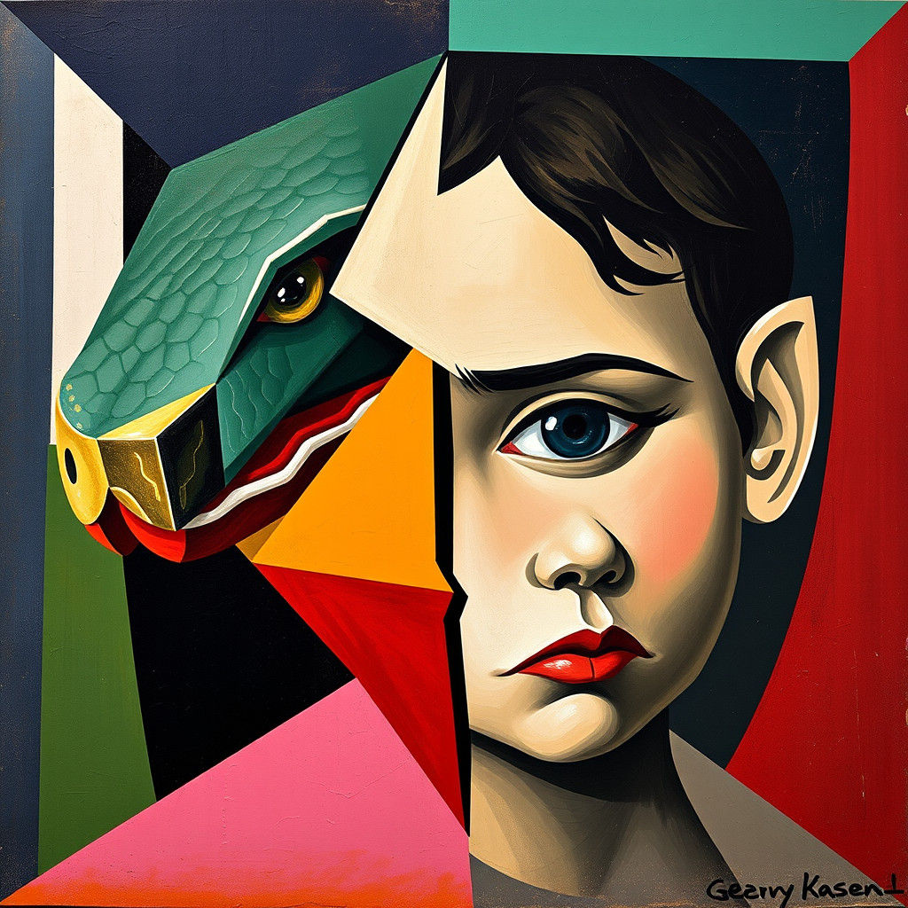 Cubist Serpent's Tooth and Child's Face in Euclidean Space