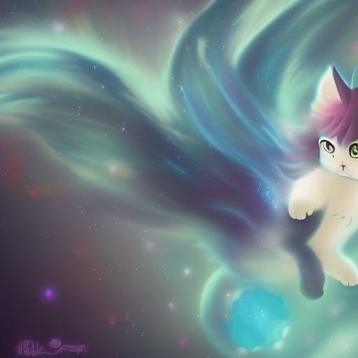 Galaxy Kitten with Unicorn Horn, Anime Style