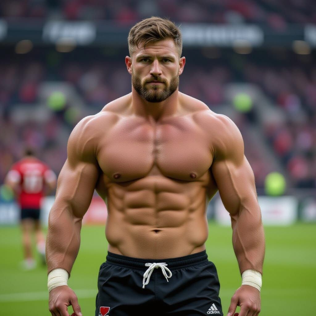 Rugby Player Portrait with Muscular Build