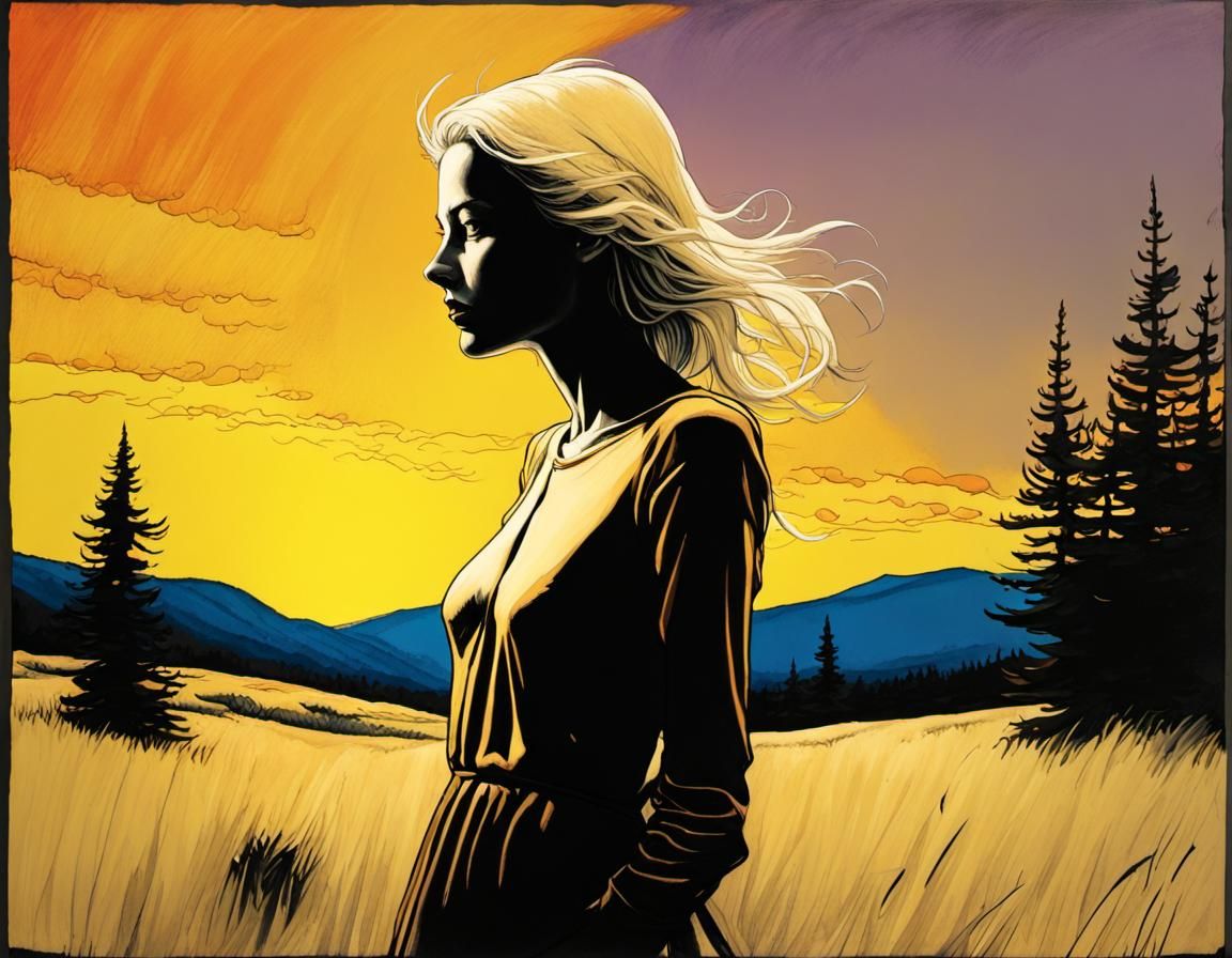 Ethereal Sunset Maiden in Alpine Meadow