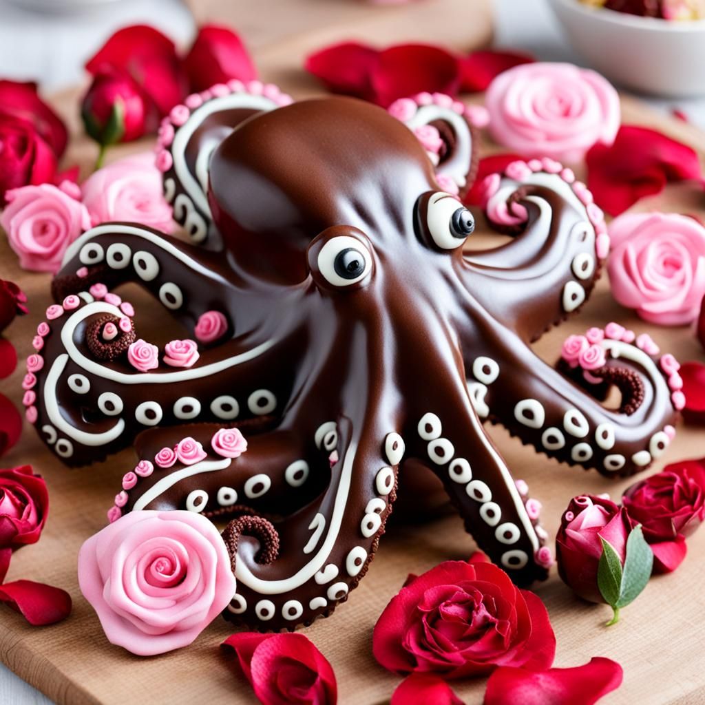 Chocolate Octopus with Roses: AI-Generated Delight