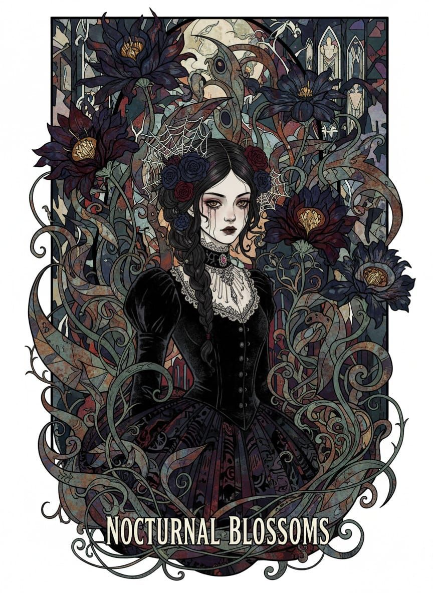 Gothic Victorian Woman with Abstract Flowers