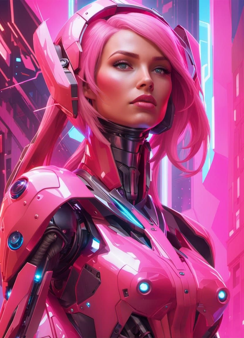 Sleek Pink Robot Girl: Hyperdetailed Concept Art