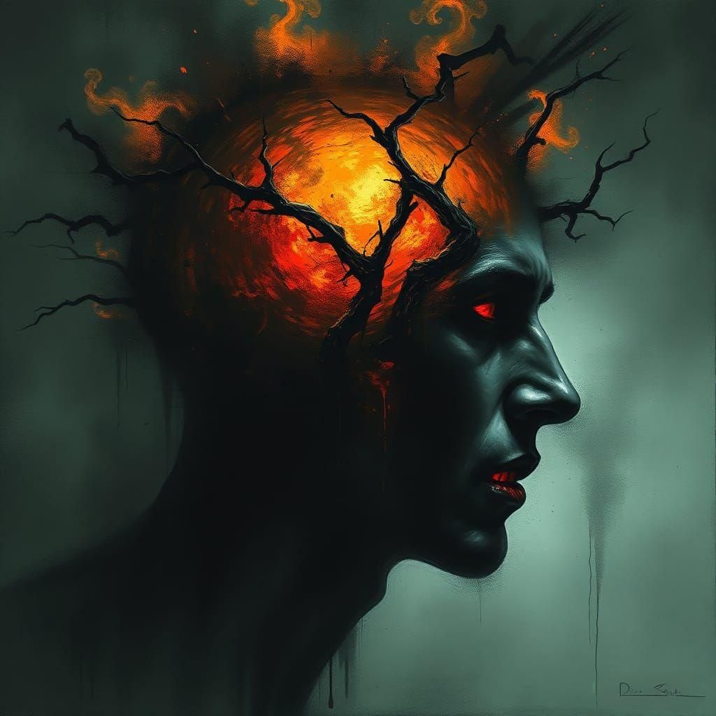 Dark Mind: Shadows and Sorrow in Watercolor Style