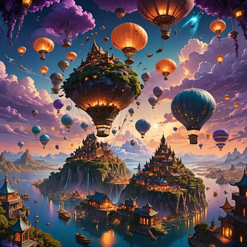 Floating Island Civilizations with Airships and Dragons