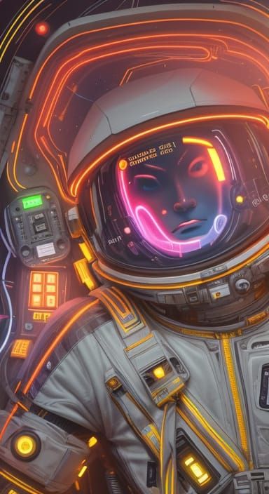 Astronaut in Neon Futurism Digital Art