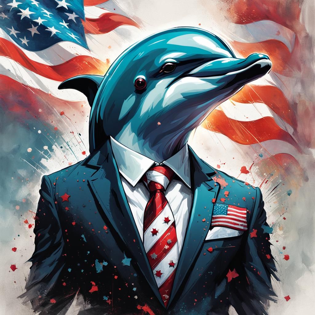 Dignified Dolphin in Suit with American Flag Motif