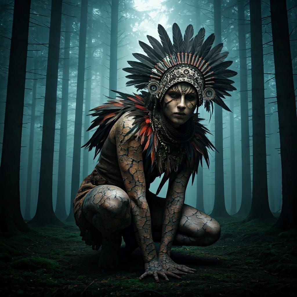 Mystical Forest Creature in Misty Woodland Setting