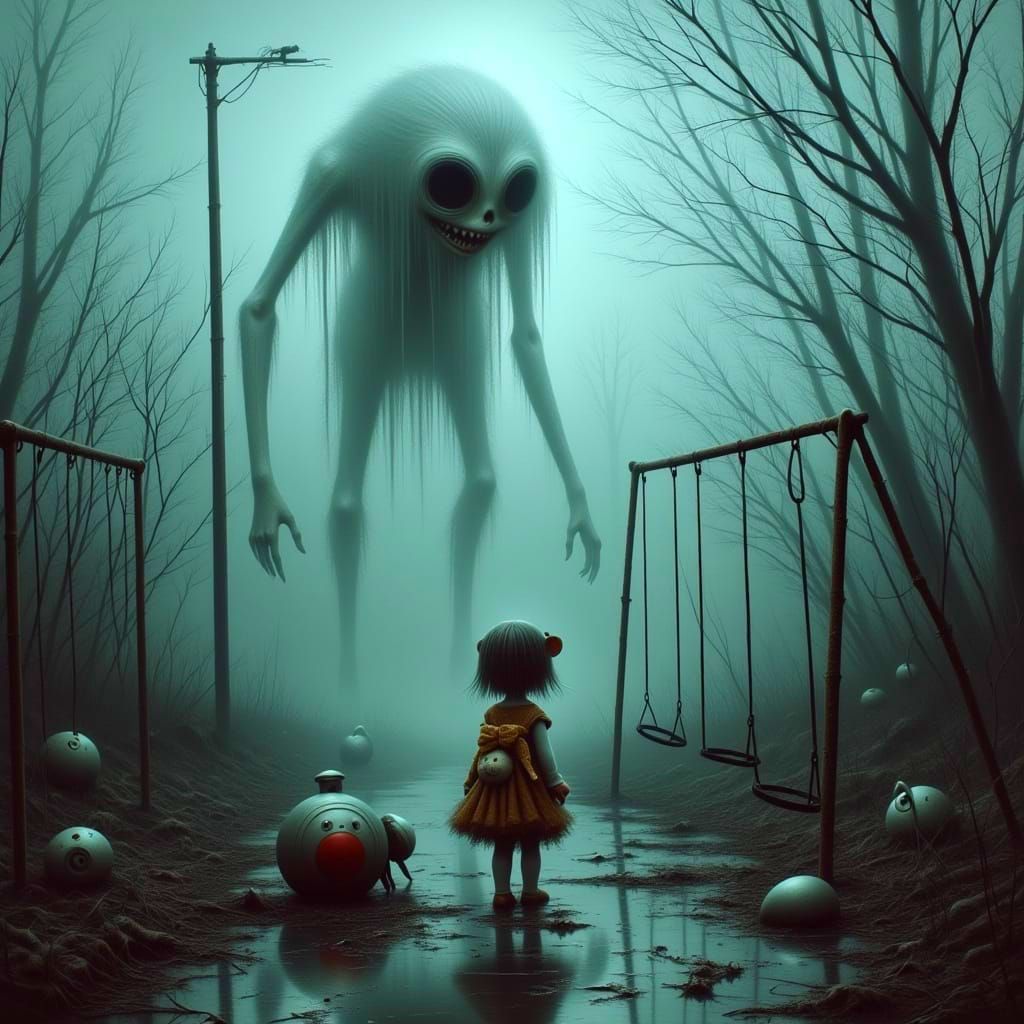 Surreal Playground Encounter in a World of Nightmares
