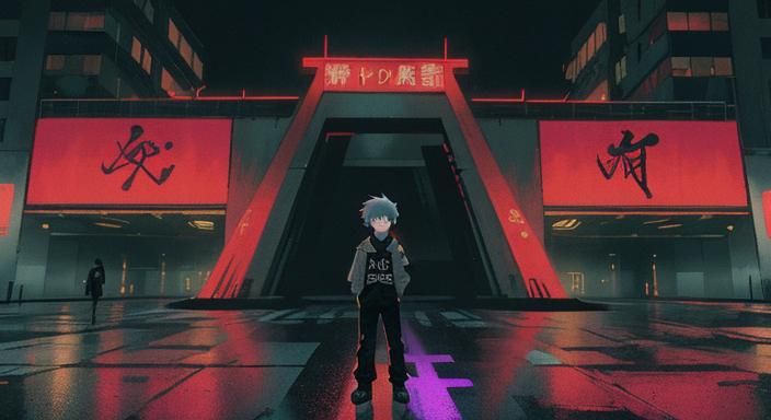 Cyberpunk Rebel Stands Against Dictator Monument