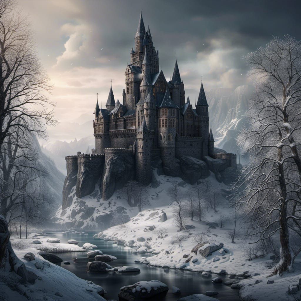 Majestic Winter Castle Digital Matte Painting