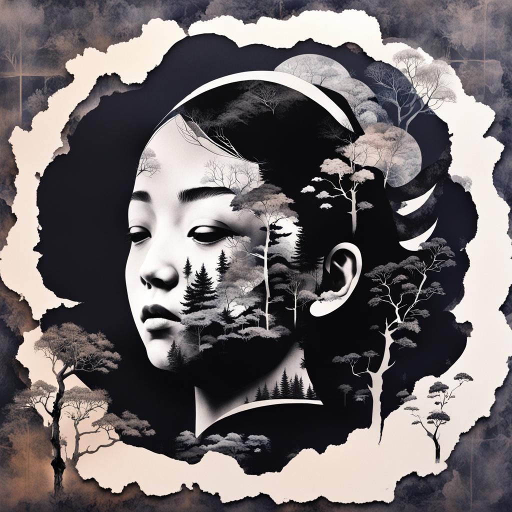 Surreal Collage in Japanese Ink Style