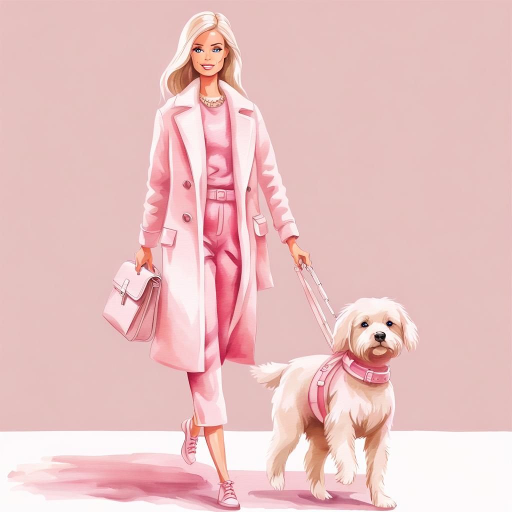 Elegant Pink Barbie Doll with Puppy