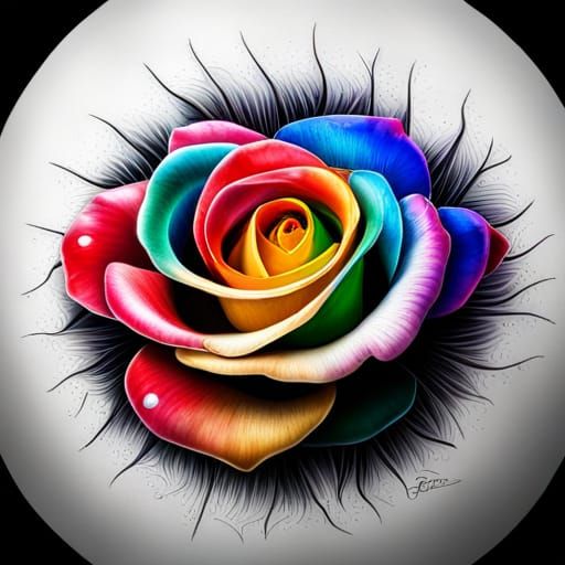 Rainbow Rose Tattoo Design in HDR