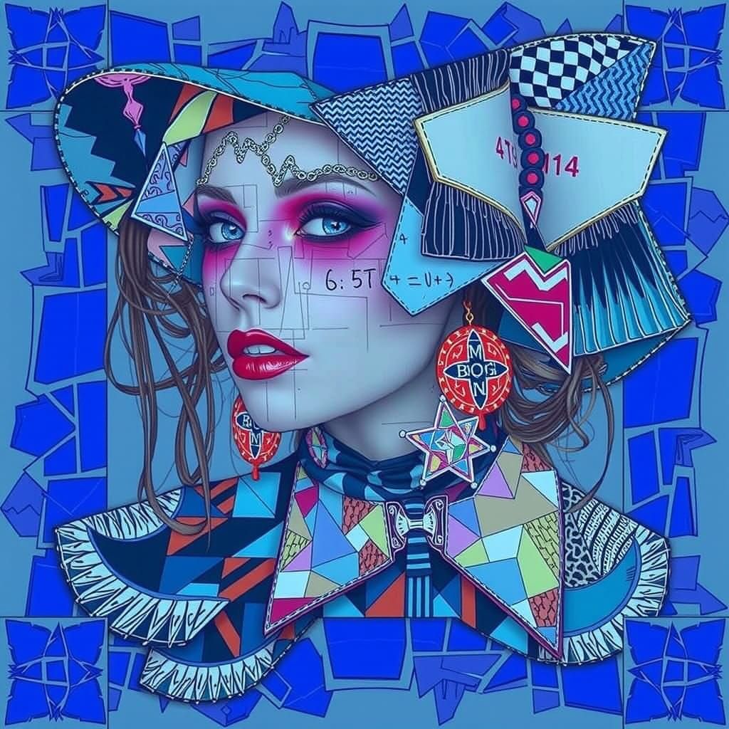 Eccentric Woman With Geometric Overlay in Vibrant Style