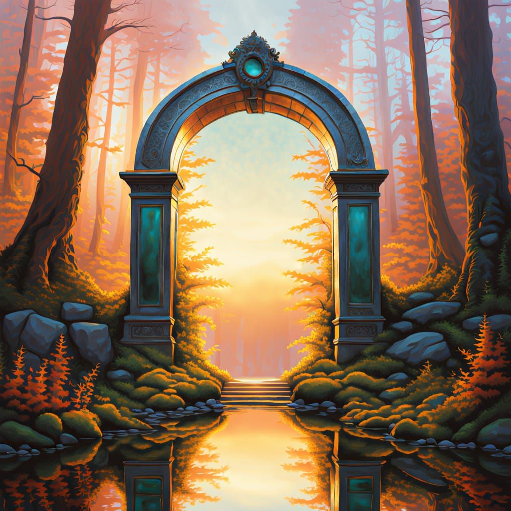 Glowing Portal Mirror in Dreamy Forest