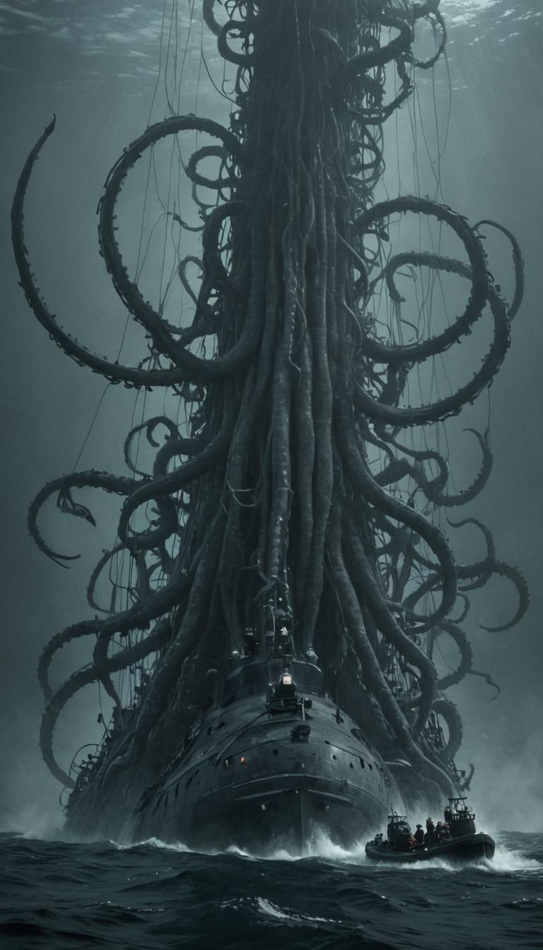 Kraken Attacks Submarine in Deep Sea Battle