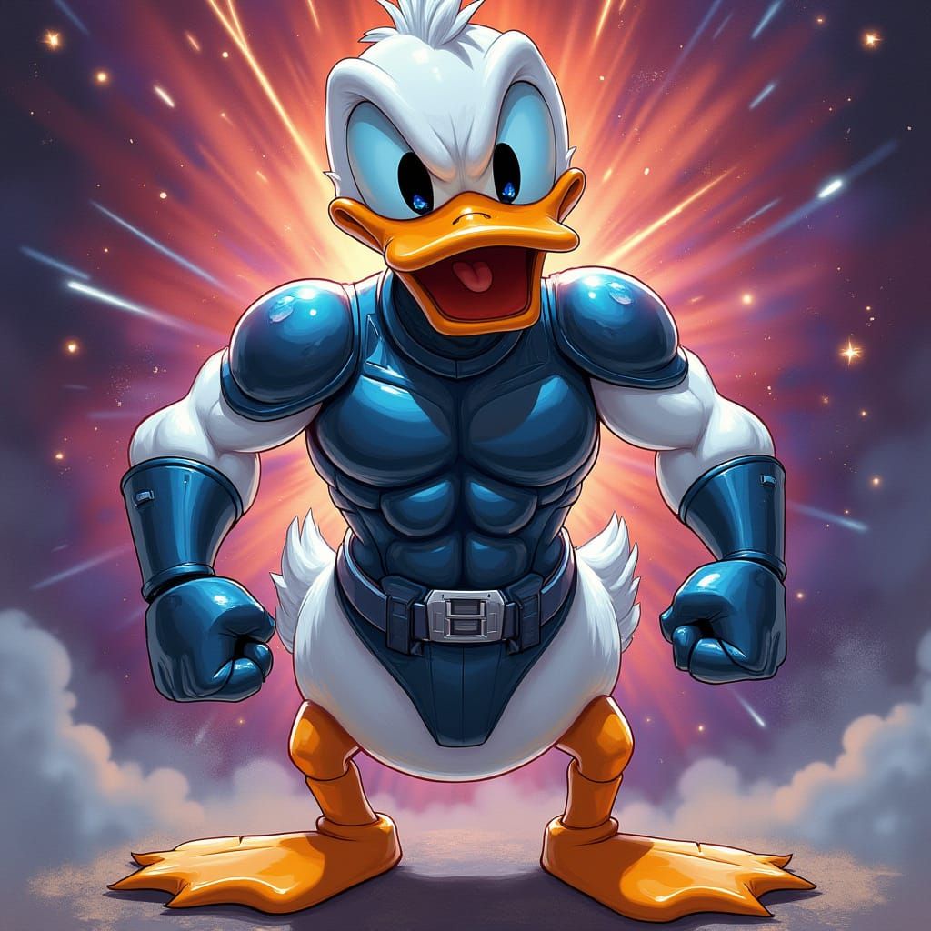 Donald Duck as a Marvel Superhero in Comic Style