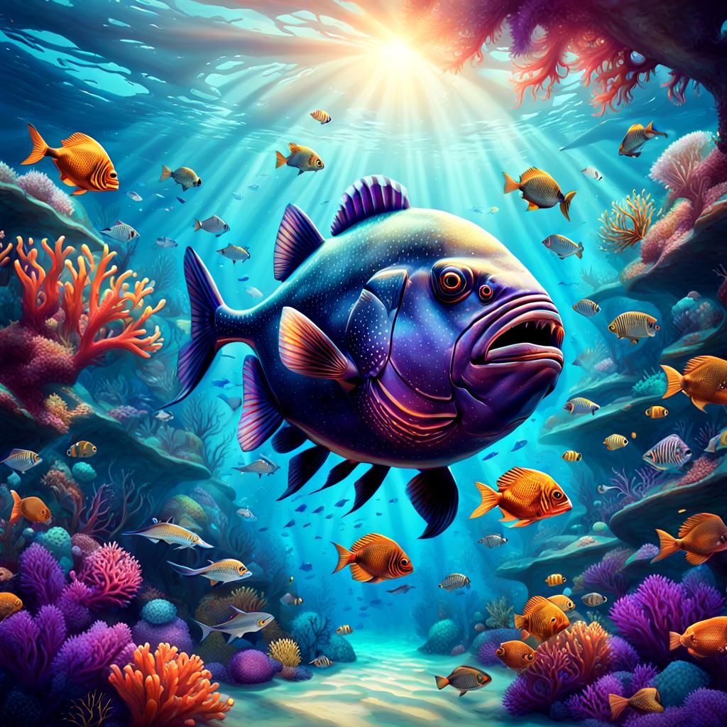Piranha in Vibrant Coral Reef: Dreamy Ocean Scene