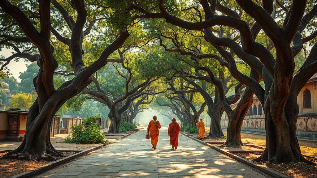 Ancient Agra Sages Beneath Towering Trees