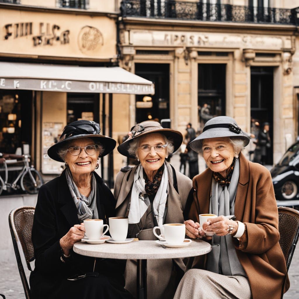 Elegant Parisian Women Enjoy Espresso