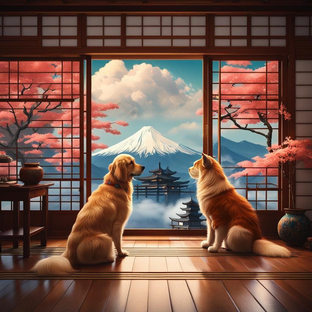 Japanese House in Detailed Matte Painting Style