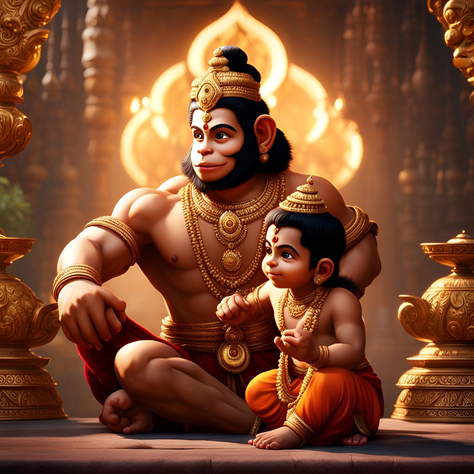 Lord Hanuman Playing With Kesri: Photorealistic Render