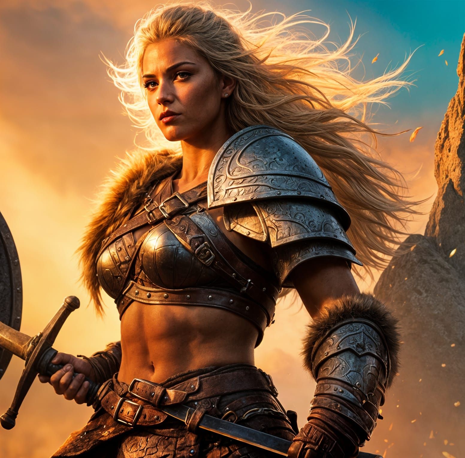 Female Barbarian Warrior Full Figure Portrait