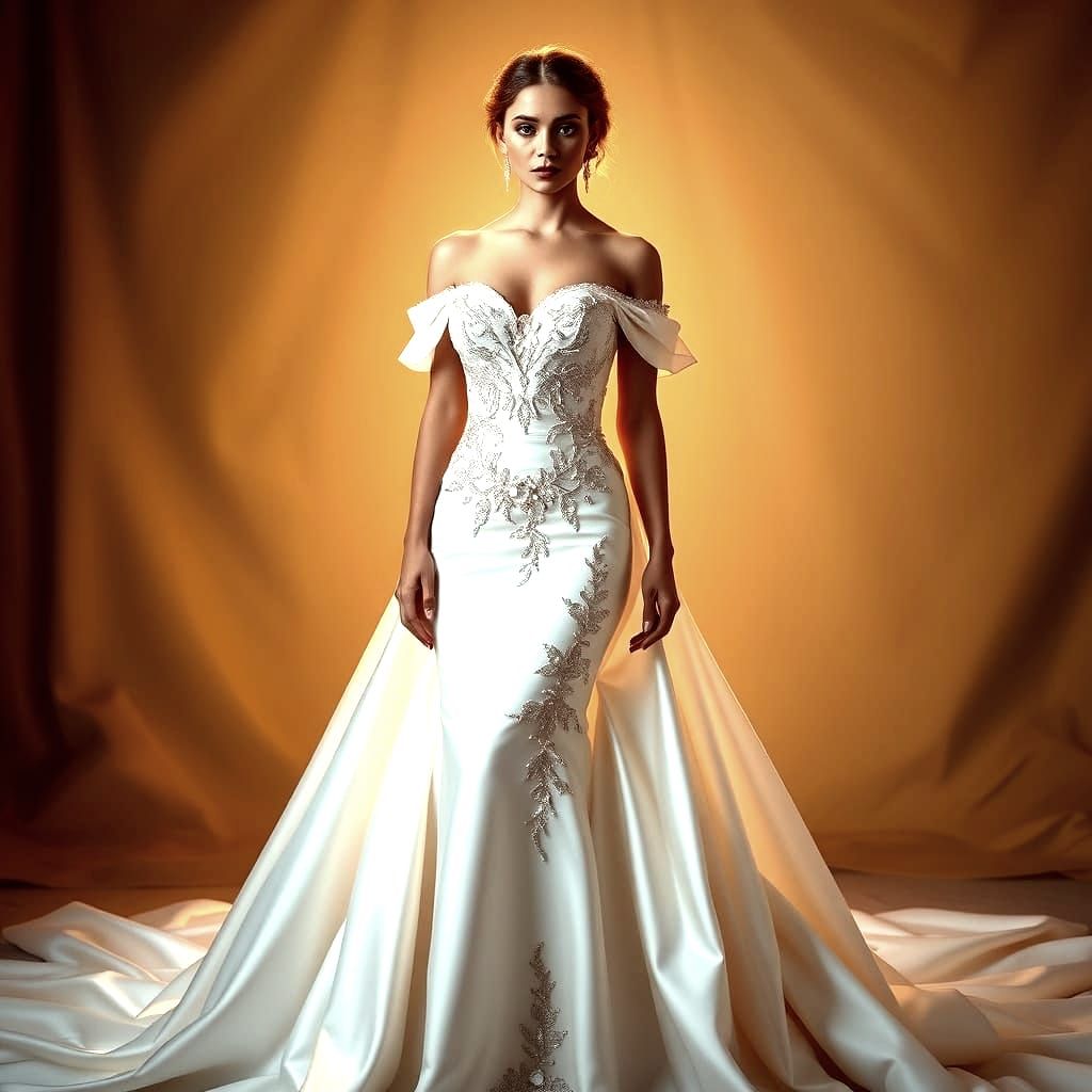 Woman in Magnolia Satin Wedding Gown, Digital Art