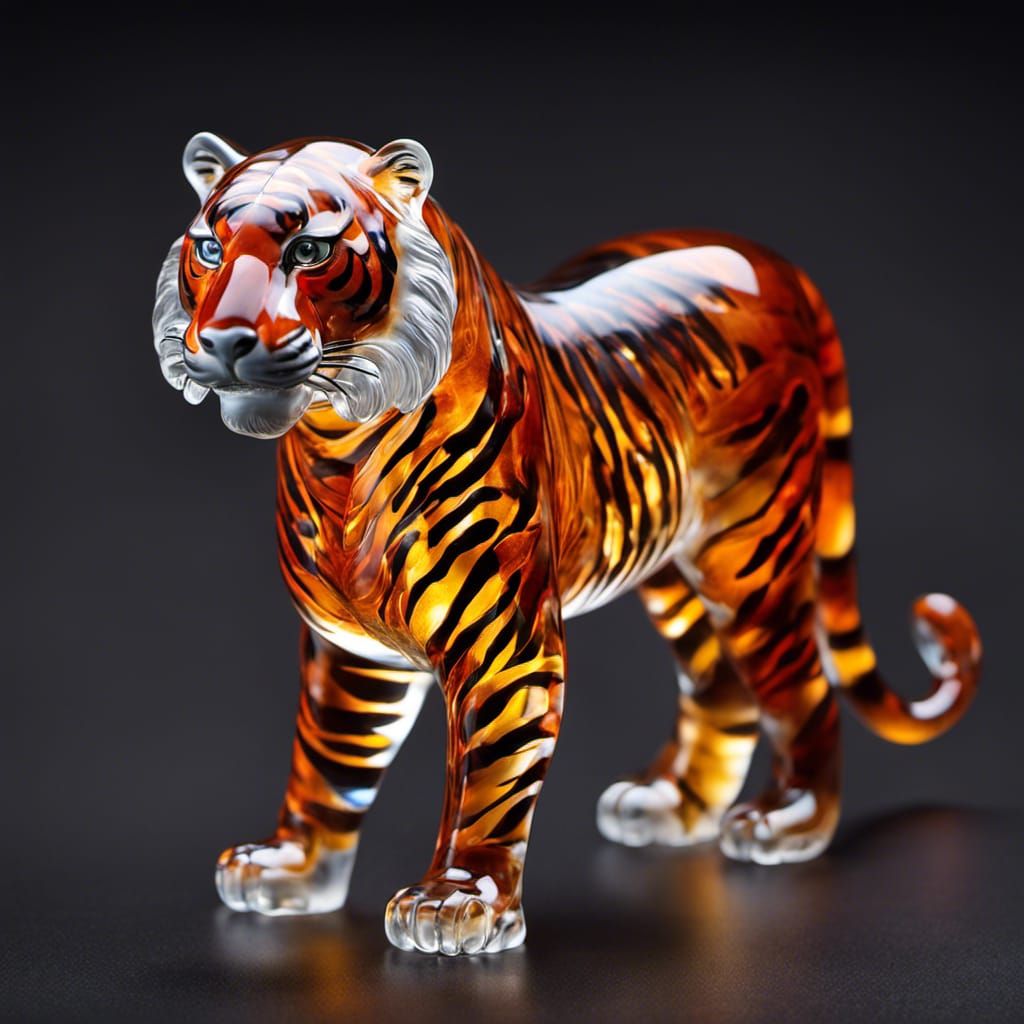 Translucent Blown Glass Tiger Sculpture