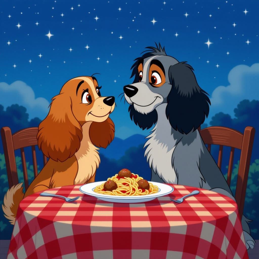 Romantic Spaghetti Dinner: Disney Animation Style