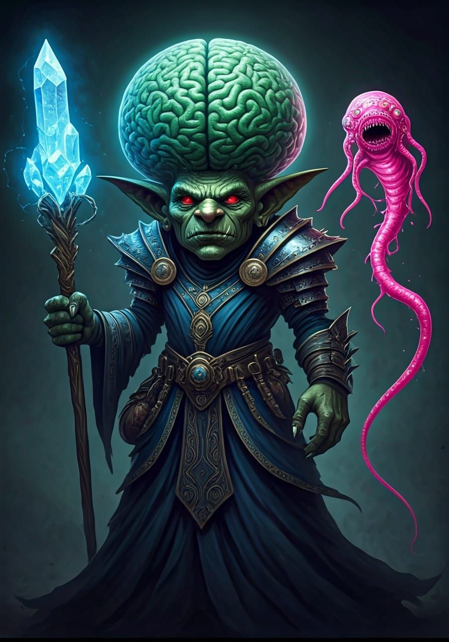 Goblin Psionicist with Psychic Familiar in High-Fantasy Styl...