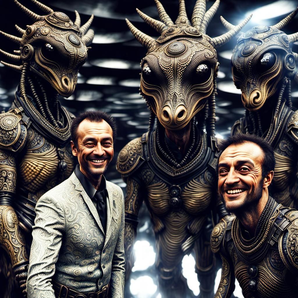 Exotic Alien Humanoids in Subdued Lighting: 3D Render