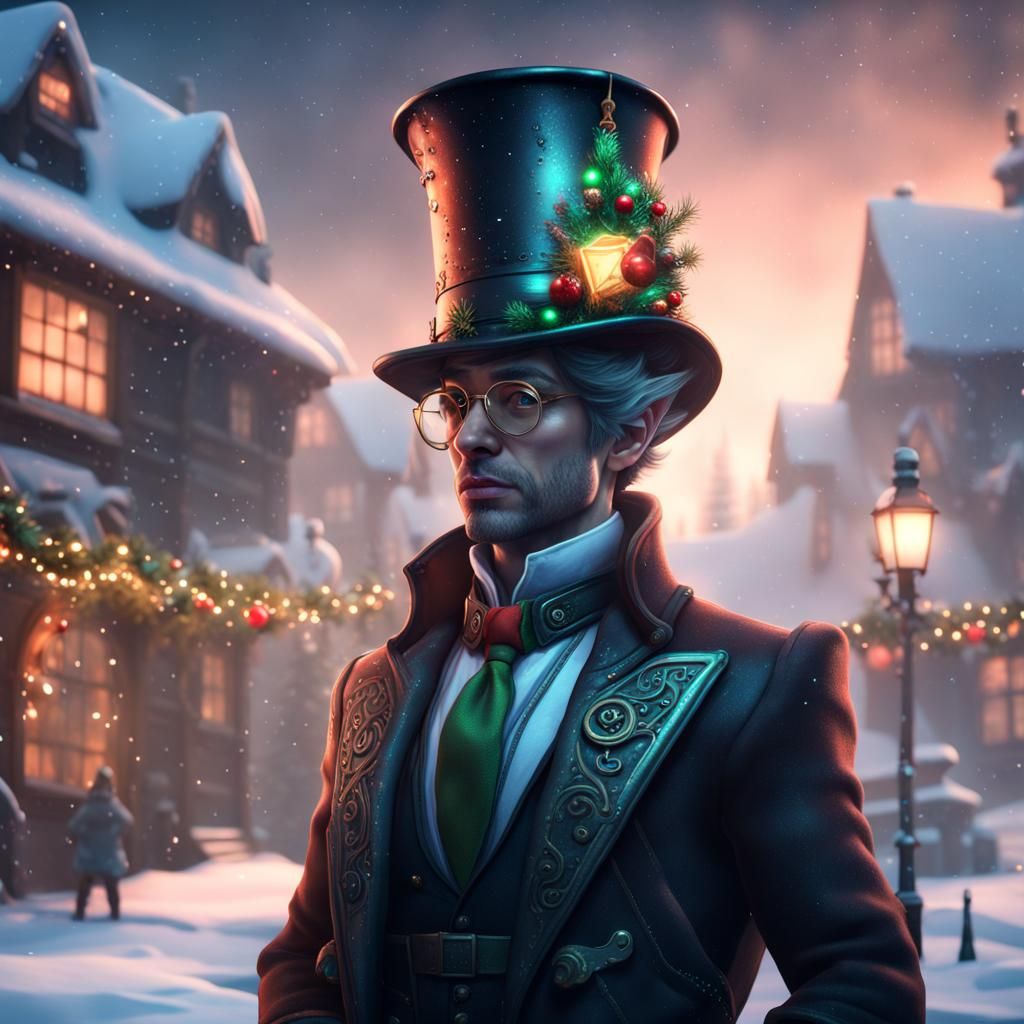 Cyberpunk Christmas Elf in Top Hat